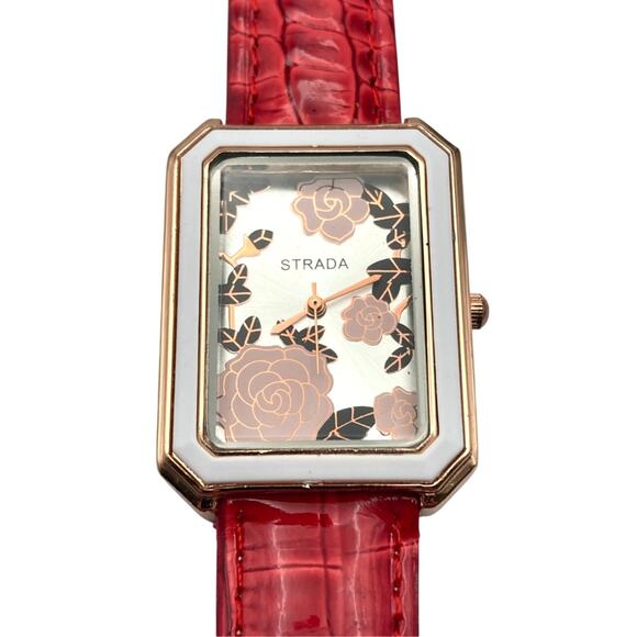 Strada Accessories - Strada Pink Rose Women's Watch 29mm - New Battery - Adjustable Red Band